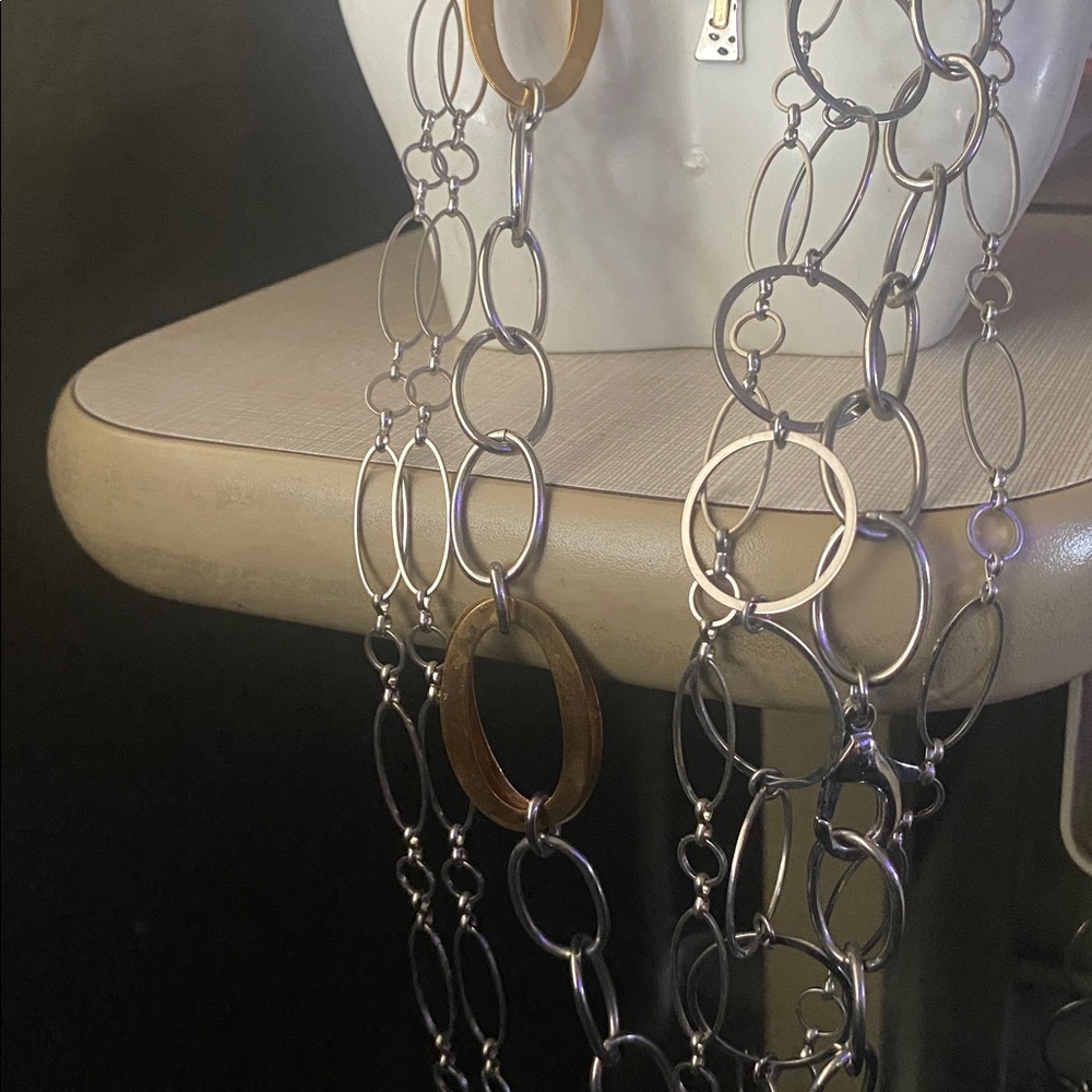 Chic Gold and Silver Necklace/ Cross Pendant 5 layering necklaces free earrings - Picture 5 of 10